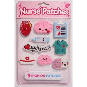 Nurse Package 9pc Kawaii Medical Iron On Patches Set Scrubs Brain Heart Syringe